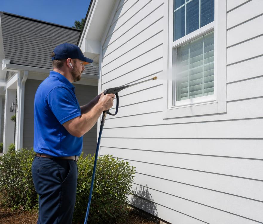 Freshly soft-washed vinyl siding on a Lehigh Valley home
